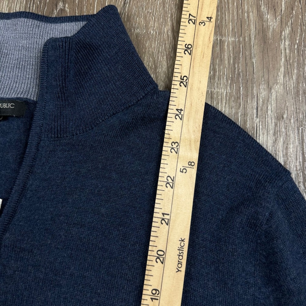Banana Republic Mens Merino Wool Full Zip Sweater Blue Mock Neck Cardigan Medium - Picture 6 of 7